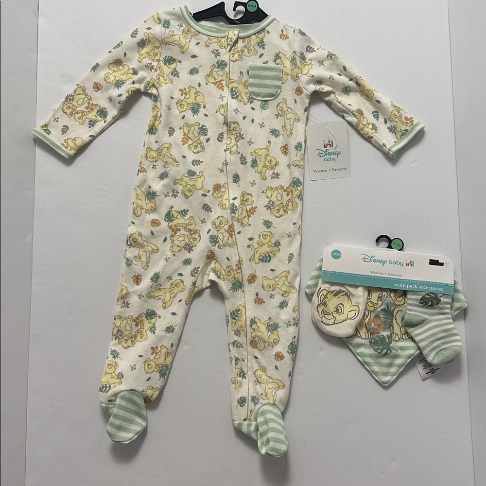 Disney Baby Green and White Striped Bib Set